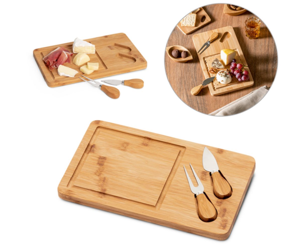 Tabla de Quesos de Bambú con Utensilios