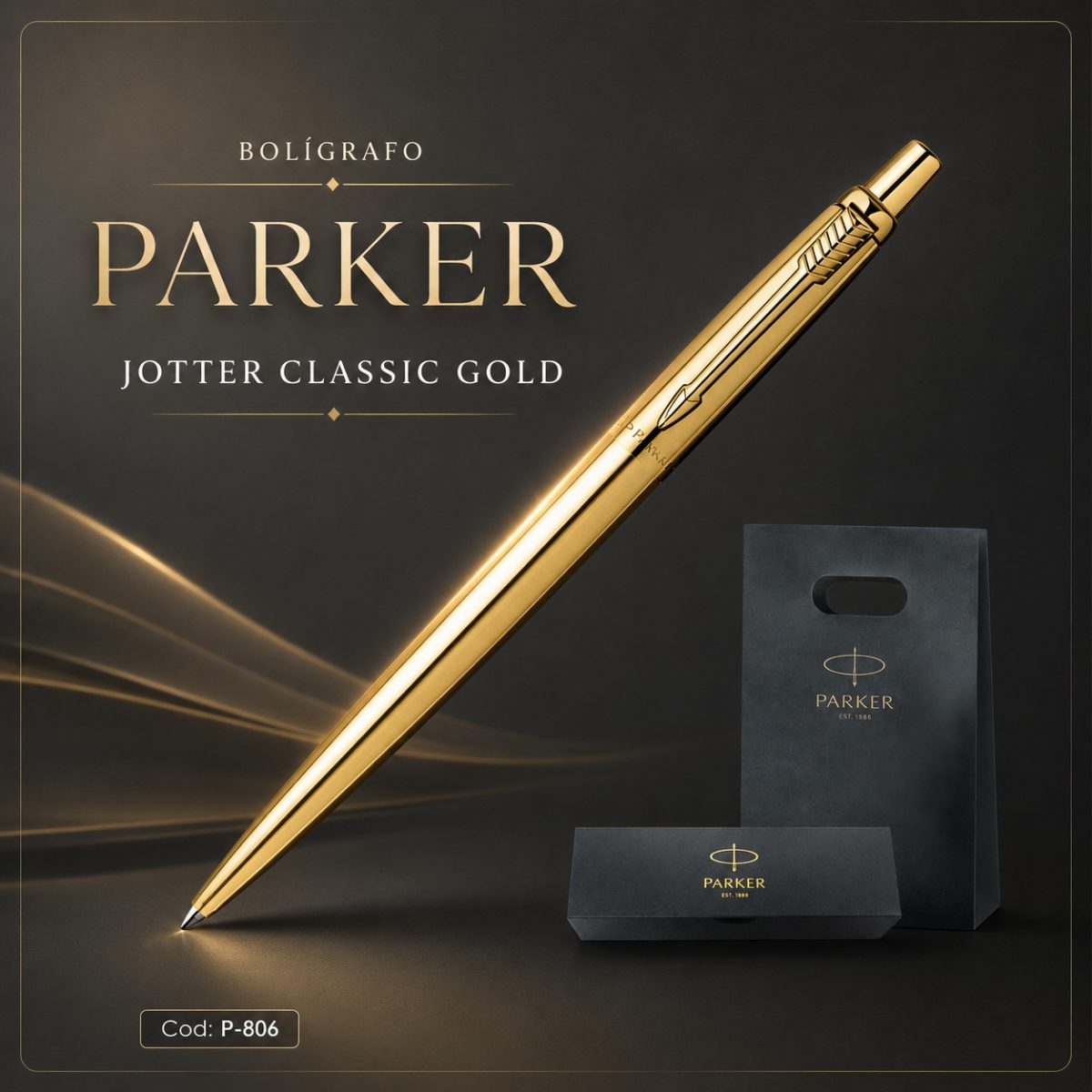Bolígrafo Parker Classic Gold con Caja y Bolsa de Regalo
