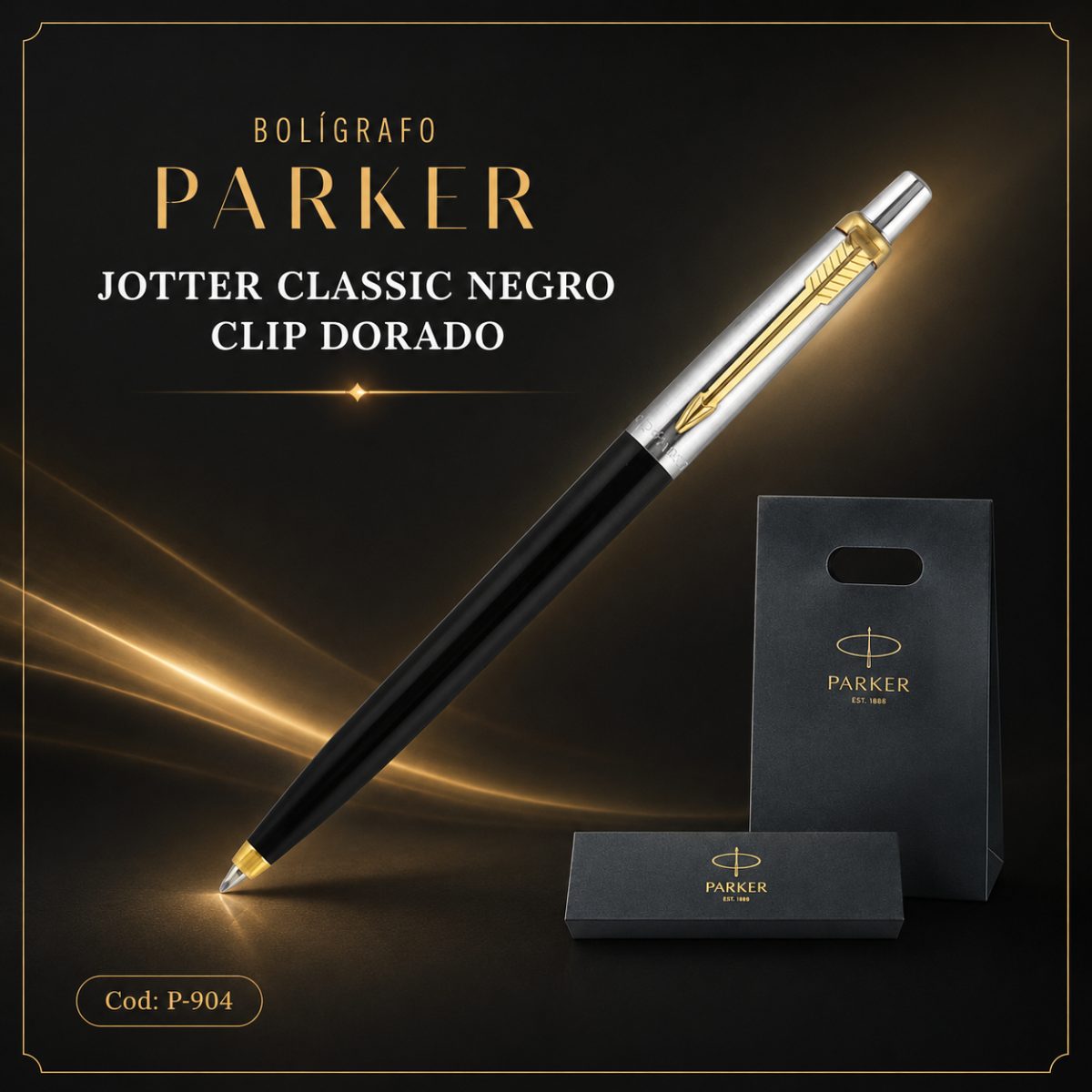 Bolígrafo Parker Jotter Classic Negro con Clip Dorado